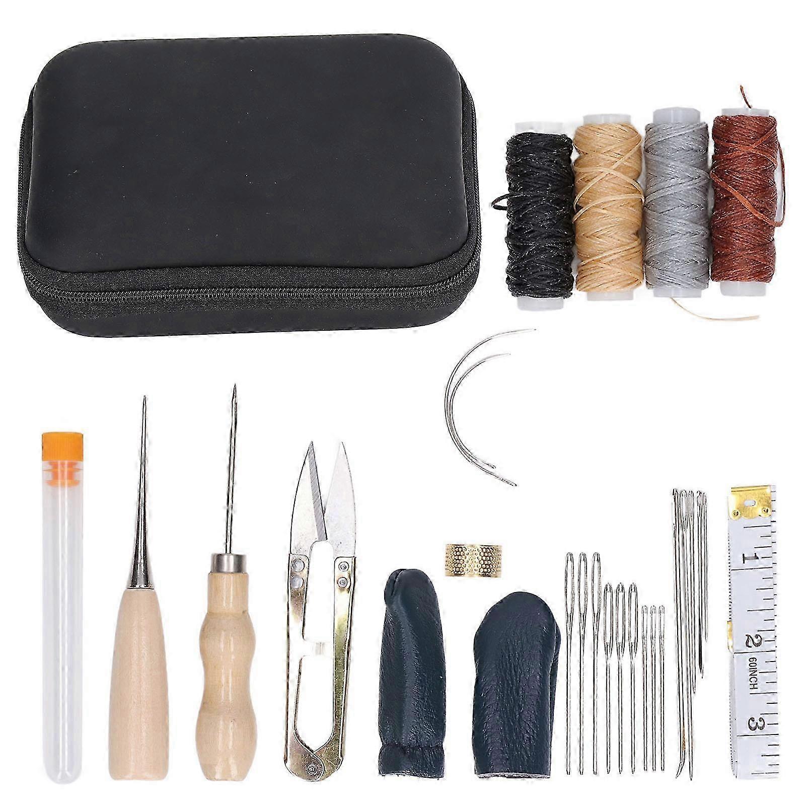 28Pcs Leather Working Tools Durable 2Pcs Awl 4Pcs Wax Threads 16Pcs Needles Leather Working Kit for Carpet Coat Mattress