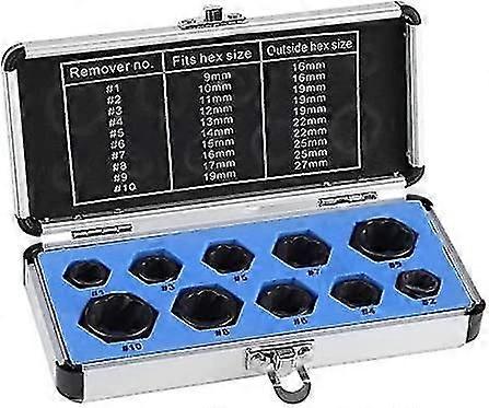 10pcs 9 - 19mm Nut Bolt Remover Kit, Lock Bolt Extractor, Disconnect Stud Extractor Tool with Storage Box