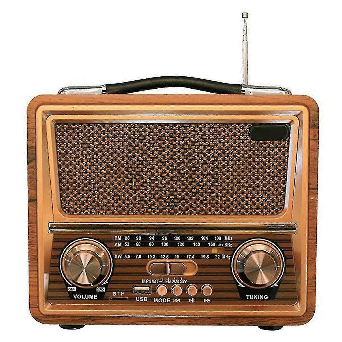 木製レトロラジオ、Am SW FMラジオ、ワイヤレスBluetoothスピーカー、ミニベースオーディオアウトサイド大音量