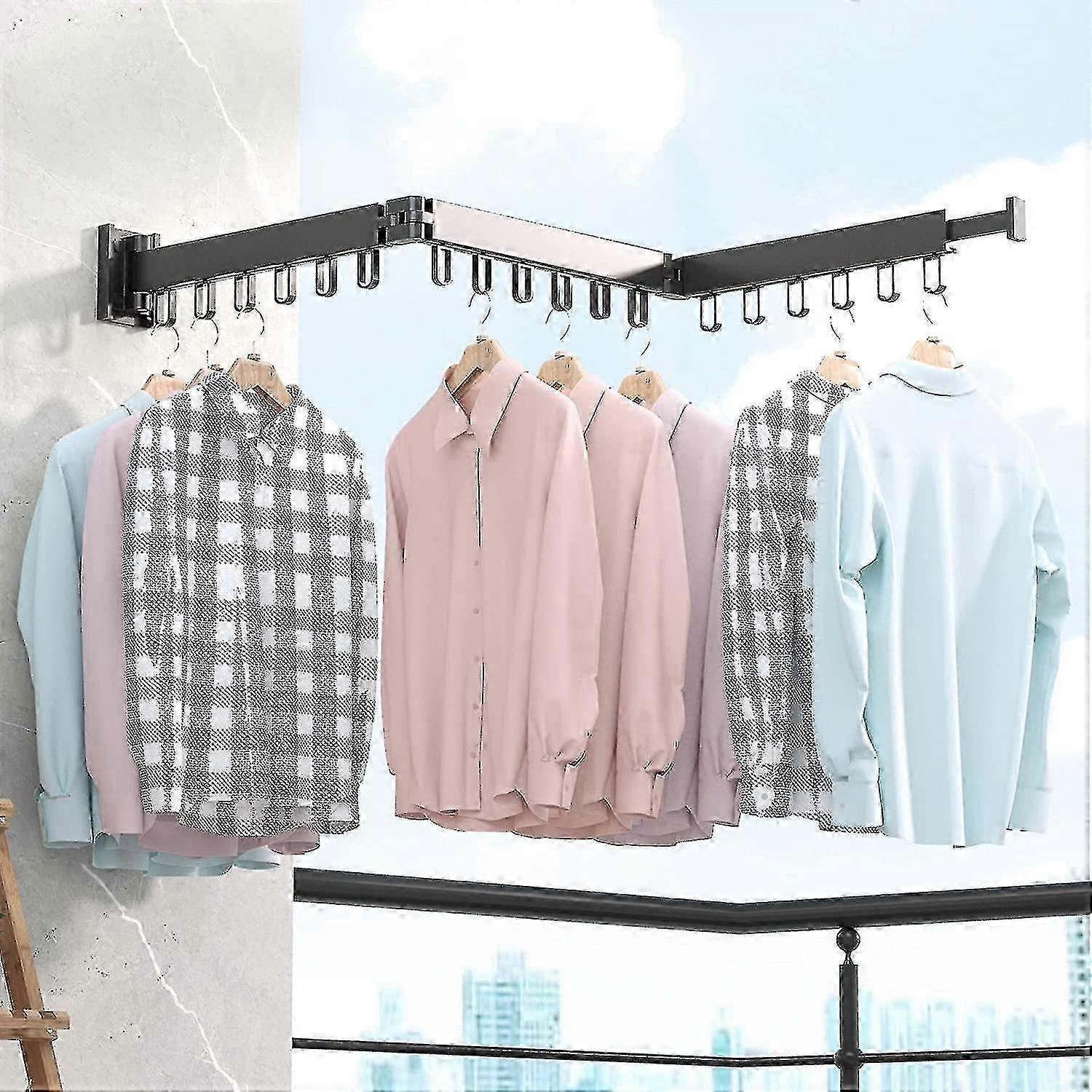 Wall-Mounted, Retractable Clothes Drying Rack Space-Saver with Strong Load-Bearing