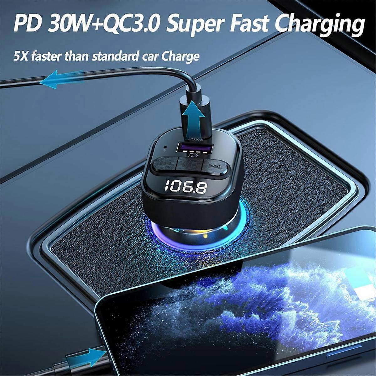 Bluetooth 5.3 FM Transmitter for Car with Type-C PD Car Charger Support MP3 Player, Hands-Free Calli