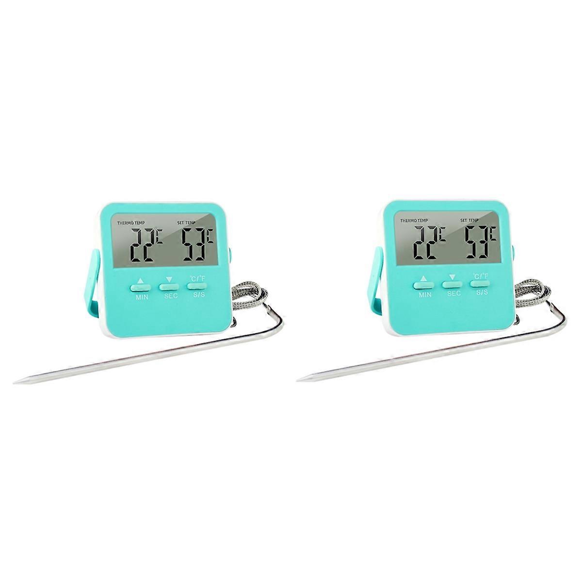 Food Thermometer Cooking Temperature Alarm with LED Display Green