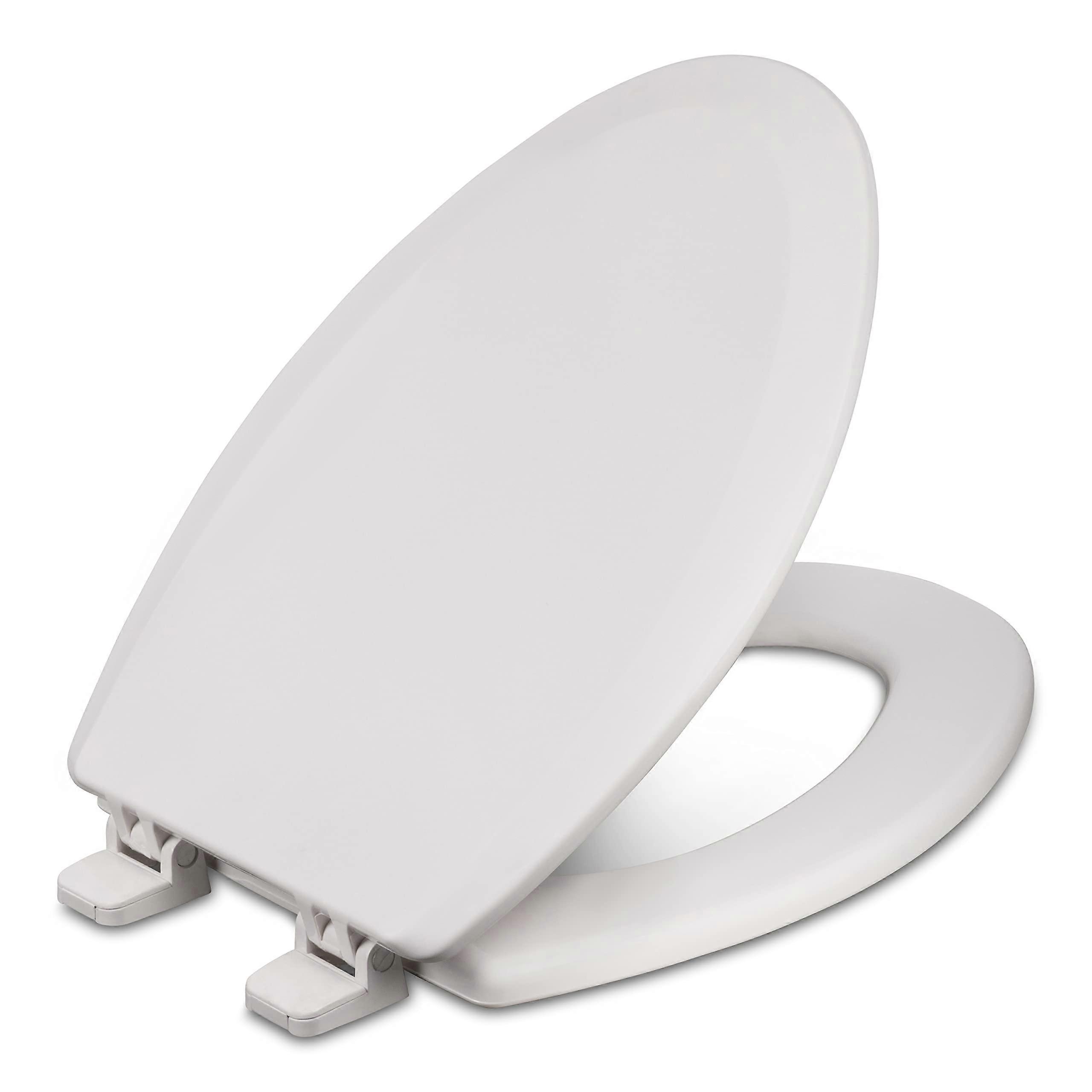 Wooden Elongated Closed Front Toilet Seat Cover, Residential Design, White Finish, Standard Size, Durable Material