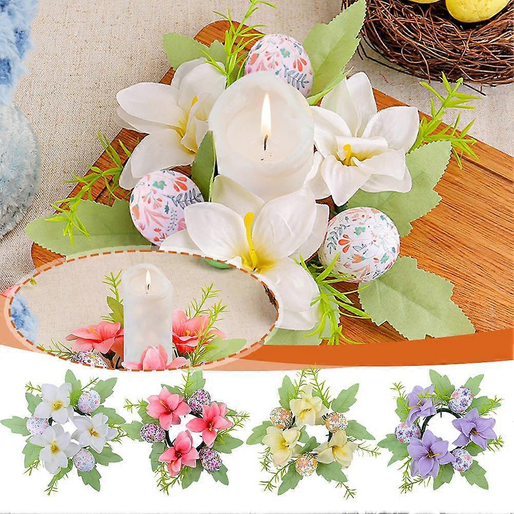 Artificial Flower Candle Garland Easter Egg Handcrafted Candlestick Ornament
