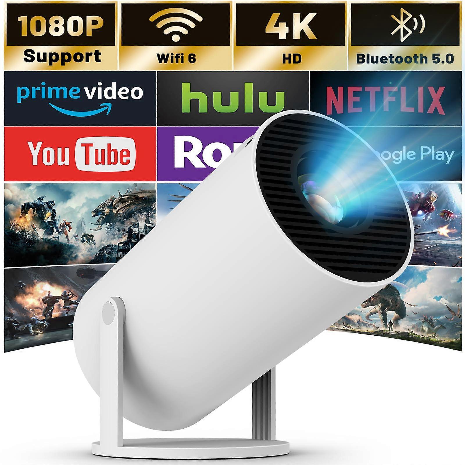 WiFi 6 and Bluetooth mini projector, 4K 1080p support portable projector 180 °