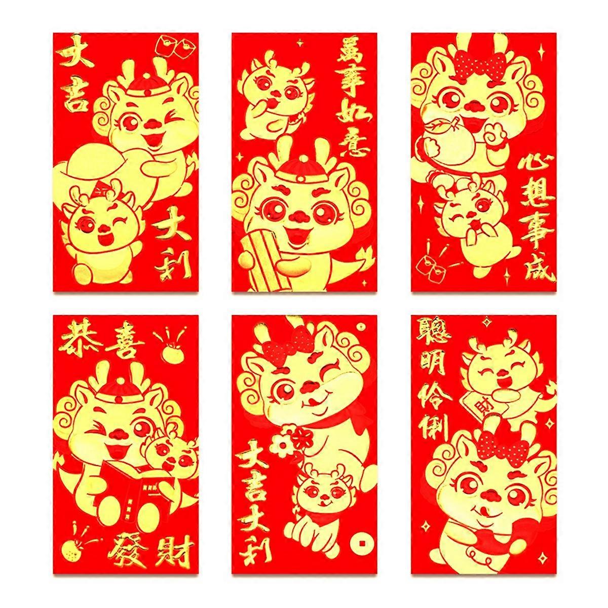 36Pcs Chinese Red Envelopes 2024 New Year,6 Designs,Chinese Envelopes