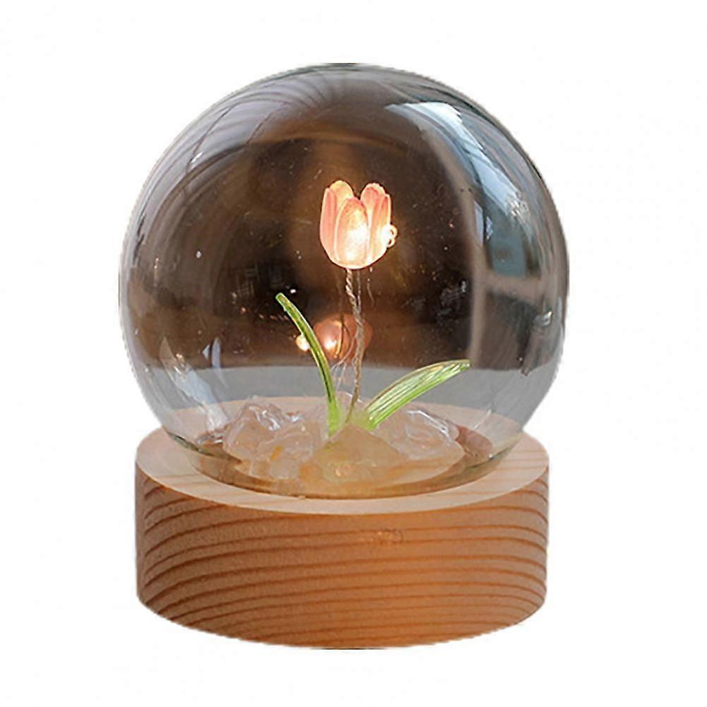 Night Light DIY 1 Set Tulip Night Light Soft Lighting Wooden Base Realistic Battery-operated Easy Installation Decorative Energy
