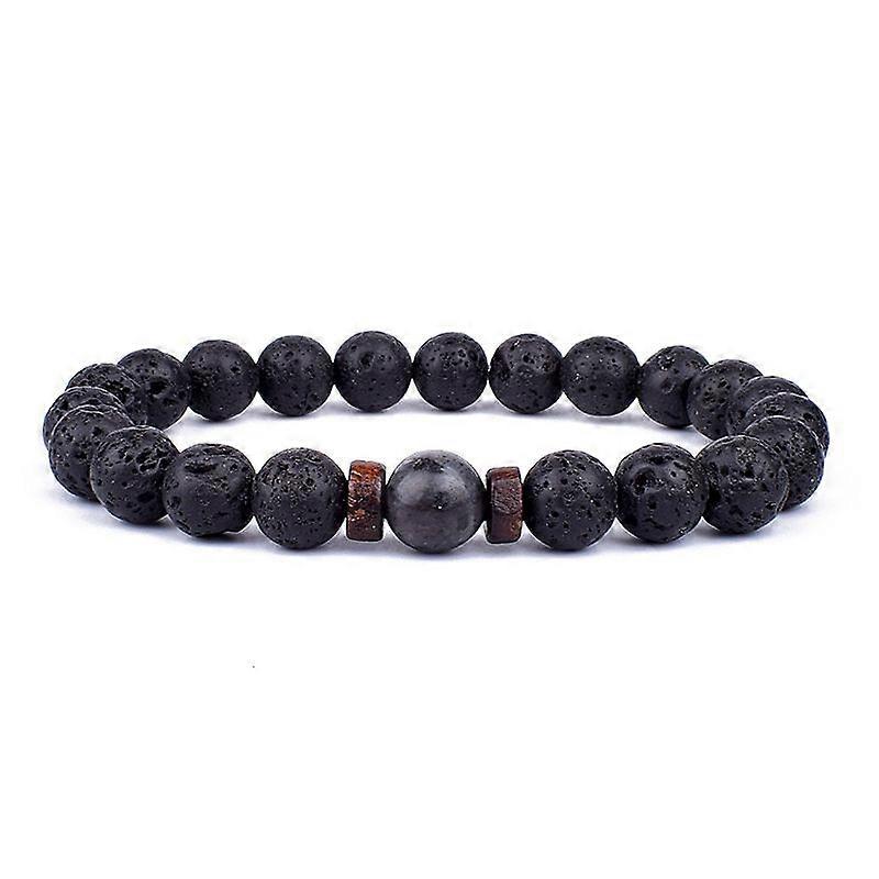 Redkid Volcanic Stone Bracelet for Men Lava Wooden 8mm Beads Bracelet Tibetan Buddha Wrist Chain Wom