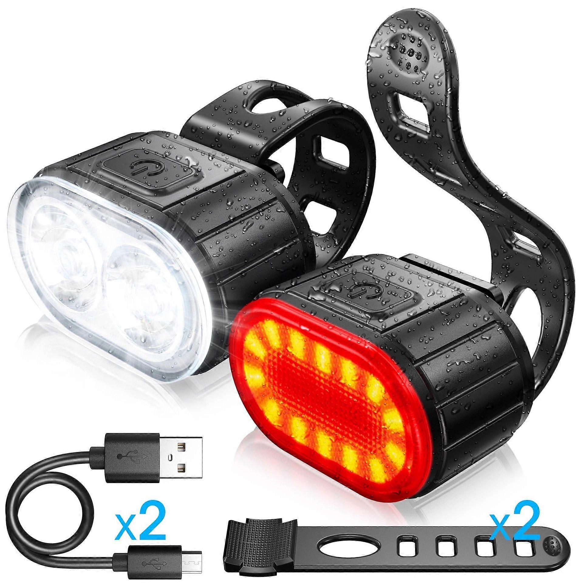 Front and Rear Bike Light, 8 + 12 Lighting Modes IPX6 Waterproof LED Bike Light, USB Rechargeable Bike Light for Cycling MTB, Hybrid Bike, Bicycle, L
