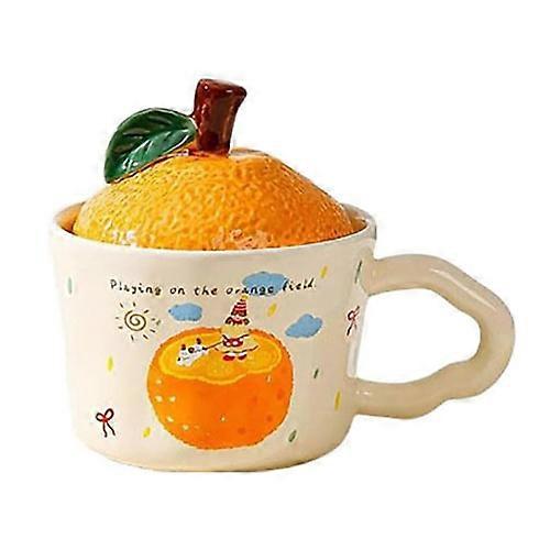 Ceramic Coffee Mug, Cute Creative Fruit Ceramic Mug, 330ml Ceramic Tea Cup with Lid and Handle, Dishwasher Safe