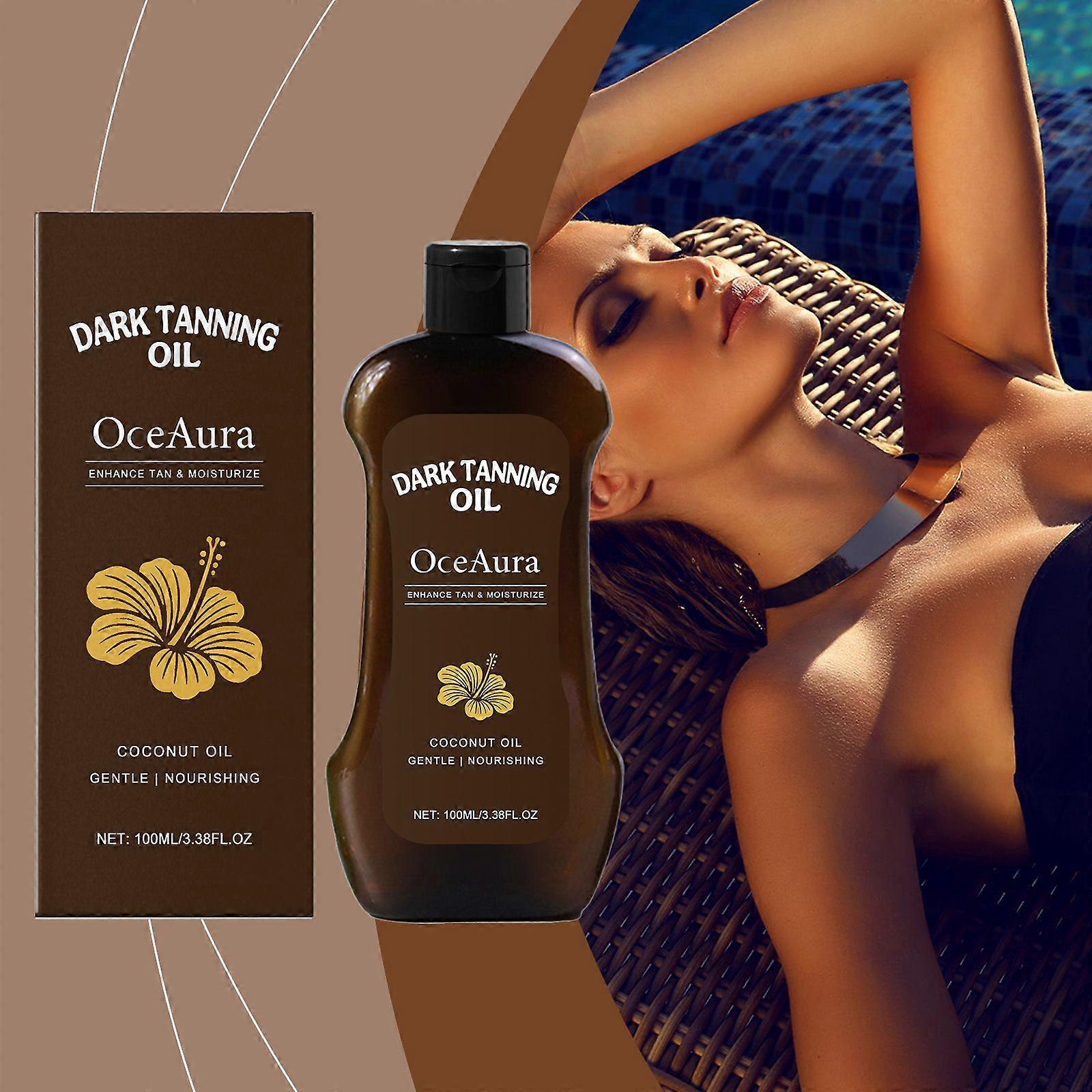 100ml Dark Tanning Oil with Coconut & Vitamin E - Fast-Acting, Non-Greasy Formula for Indoor/Outdoor Use | Moisturizing & Nourishing