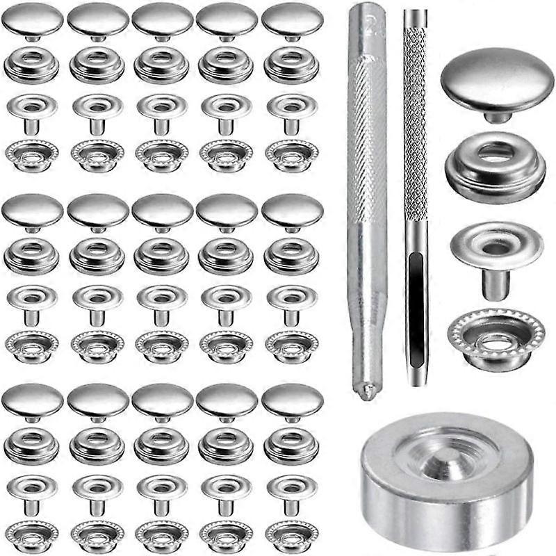 25 Sets Stainless Steel Snap Fasteners Kit With Punch Tool For Jackets Bags Leather Marine Canvas Buttons Includes Tools And Storage Box For Home And