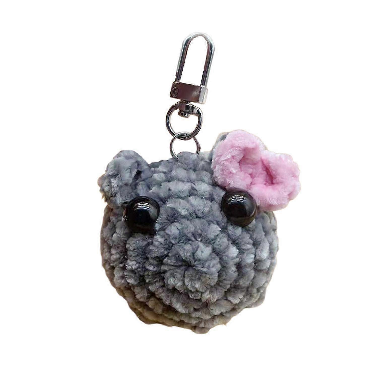 Sad Hamster Plush Keychain Sound Handmade Crochet Doll Keyring with Bow Emotional Charm Hanging