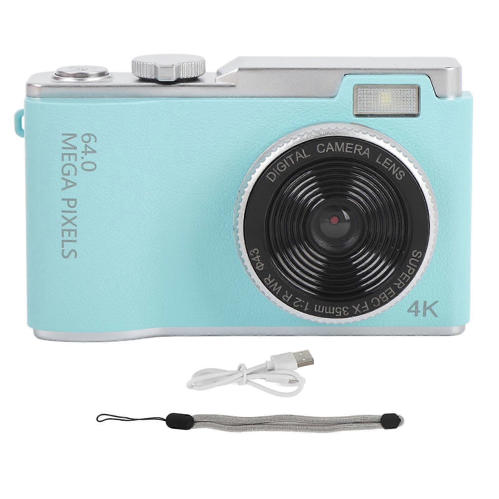 4K 64MP HD Digital Camera, 2.4 inch IPS Screen, 16x Digital Zoom, Compact Travel Camera with Built-in Microphone for Teens and Beginners, 64GB