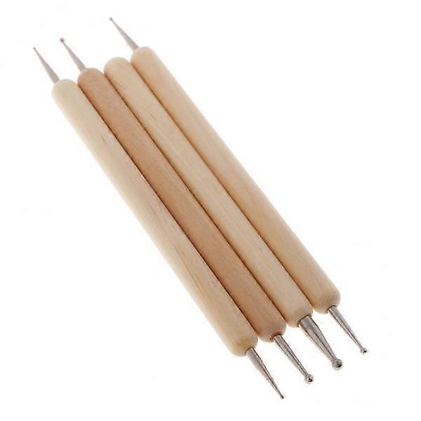 2x 4 Pieces/Set Wooden Ball Dotting Tools Set Embossing Pattern Clay Modeling