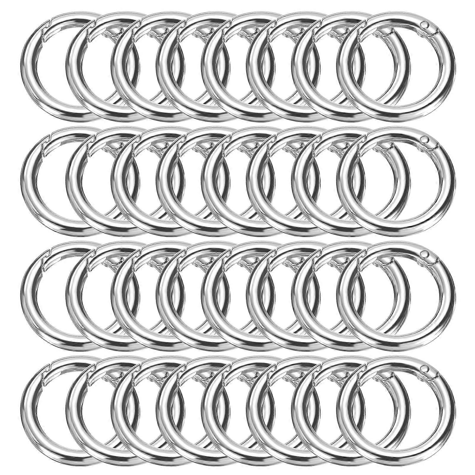 32pcs Metal Spring O Rings 1' Trigger Spring Keyrings Buckle Round Clip Snap for DIY Keycha Bag Purse Handbag, Silver Tone Ref: 1961