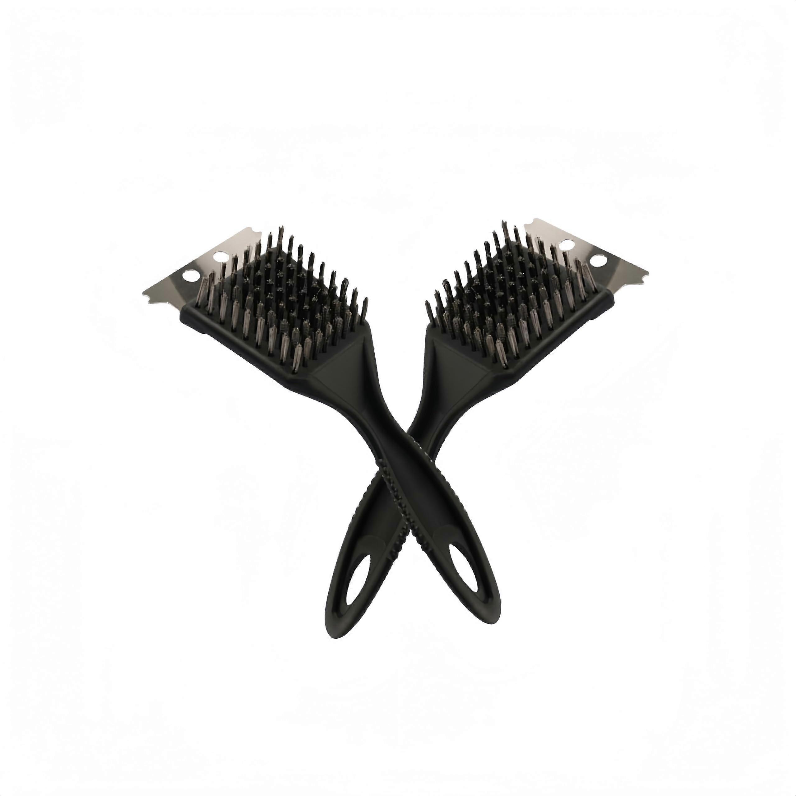 3-in-1 Stainless Steel Grill Cleaning Brush Pack of 2 with Scraper, Extra Long Bristles and PP Insulated Handle