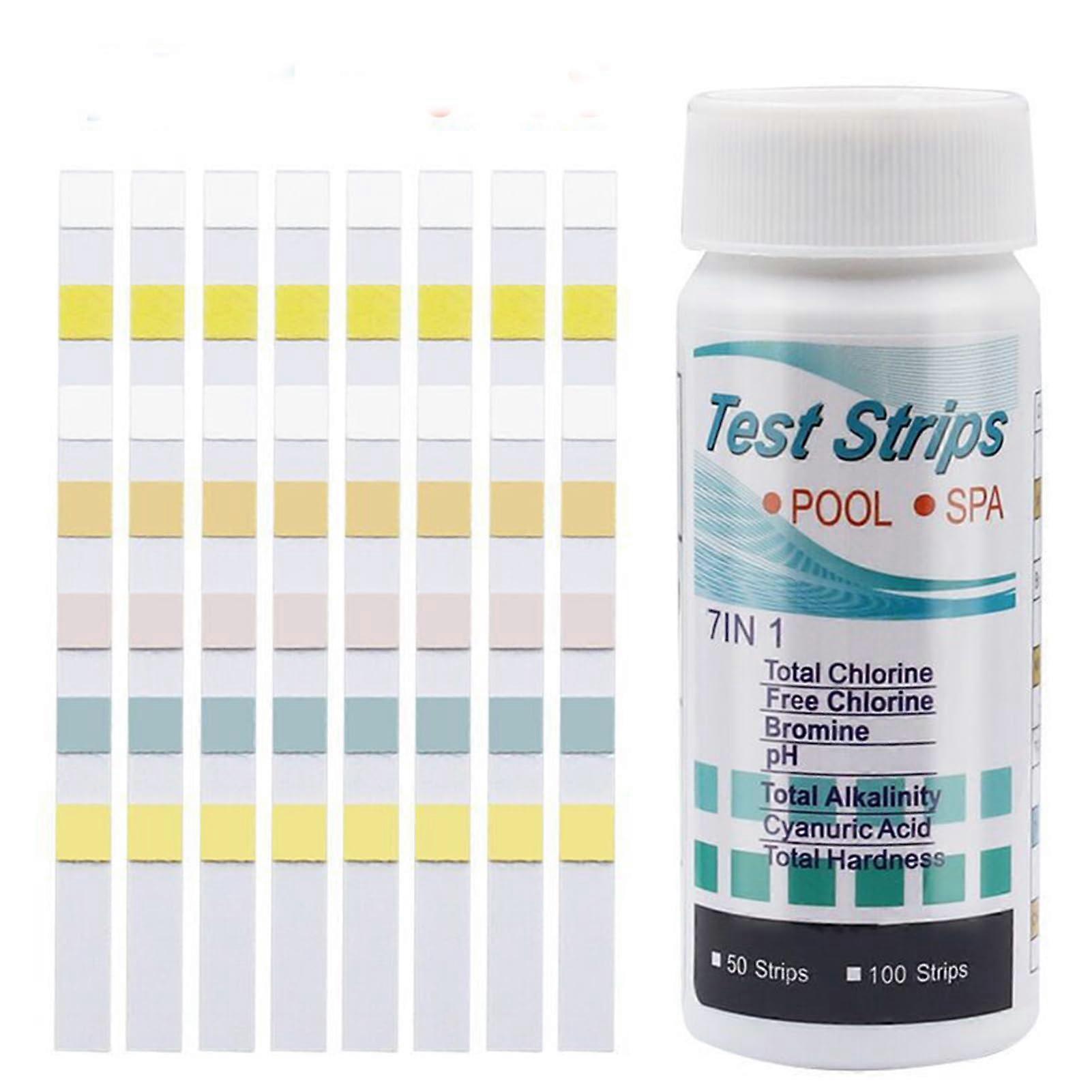 Pack of 100 Pool Test Strips for Free Chlorine, PH, Hardness, Bromine, Cyanuric Acid