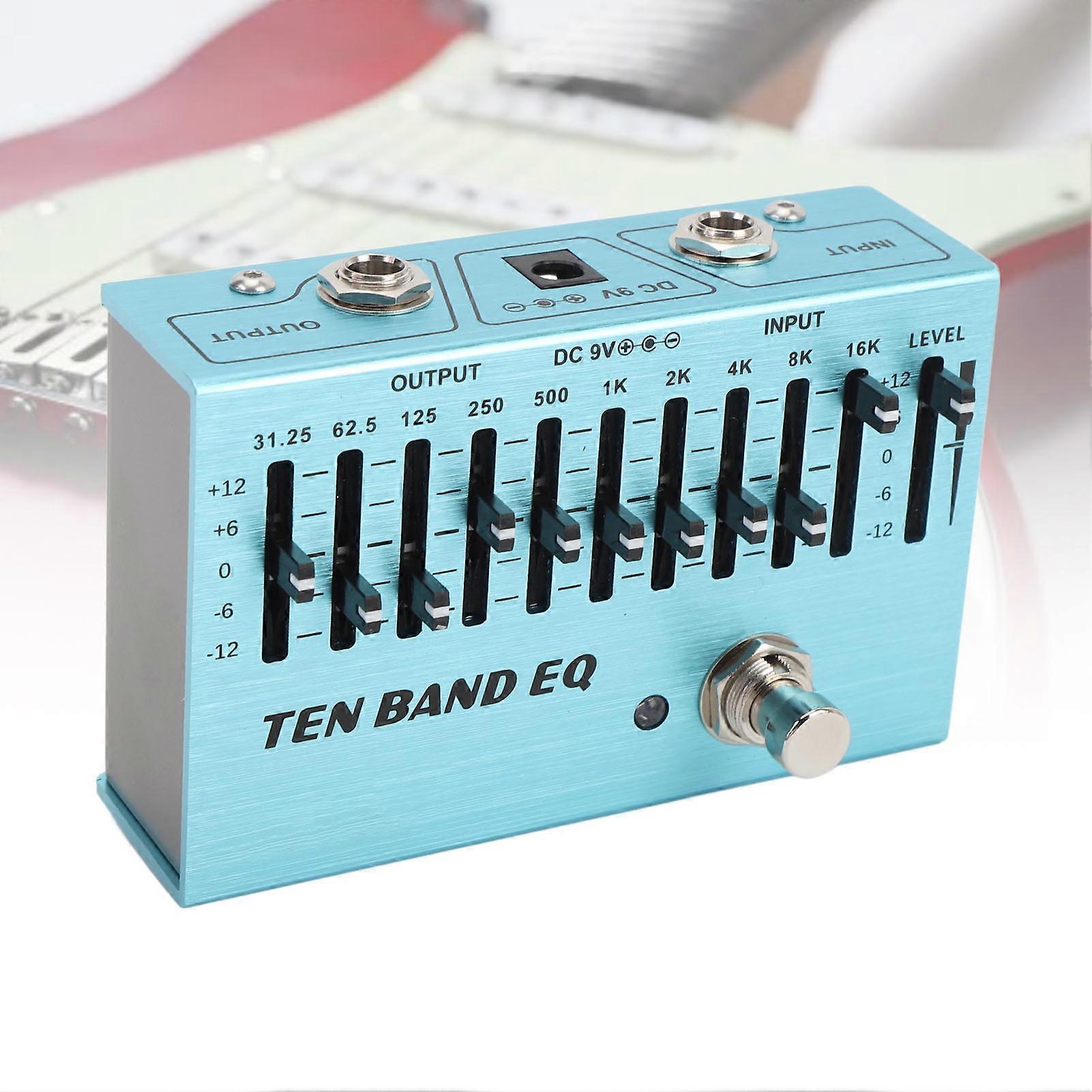 10 Band EQ Single Block Guitar Bass Mini Equalizer Effect Pedal with True Bypass Aluminum Body Band Controller DC9V 