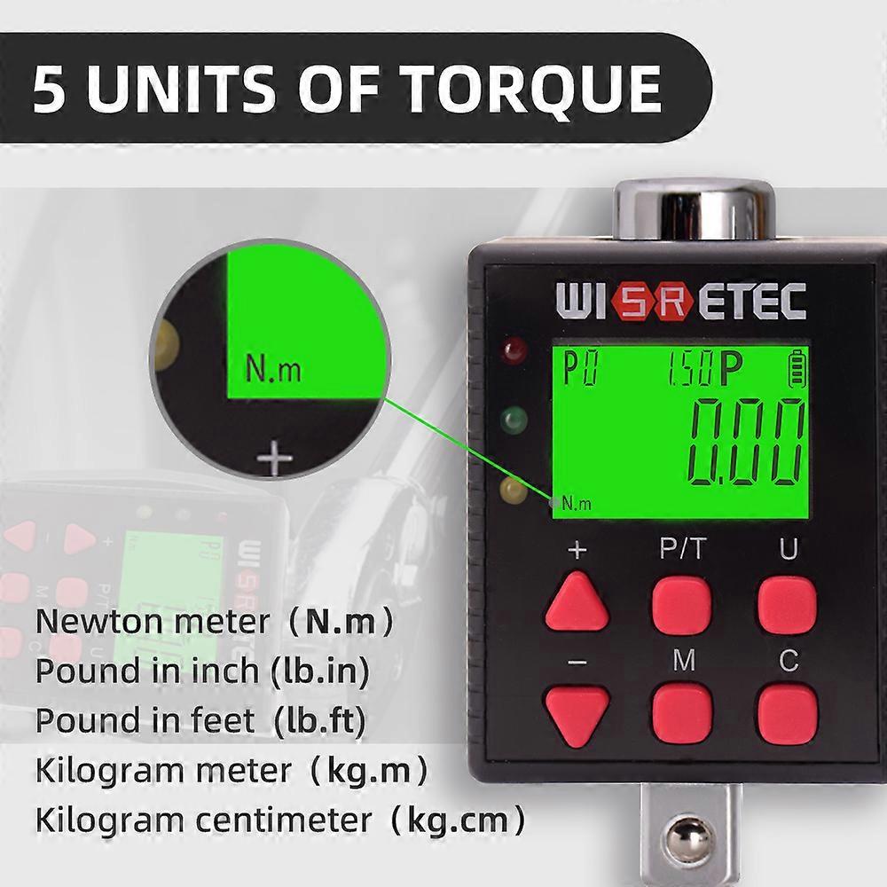 Digital Torque Meter Digital Backlight Display Wrench Torque Tester Two Working Modes Adjustable Five Units Switchable with Buzzer and LED Indicator 
