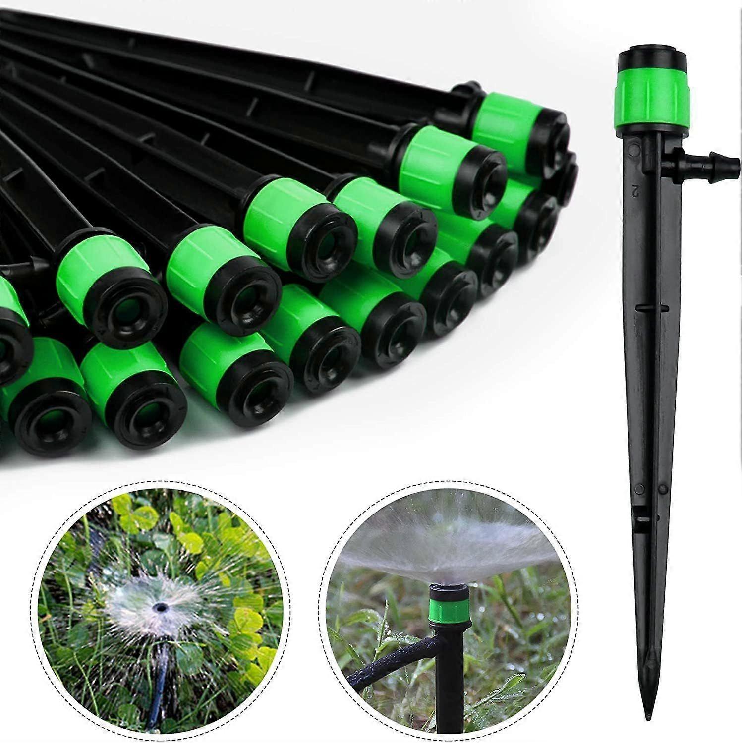100pcs(Green) Irrigation Dripper, 360 Degree Adjustable Micro Sprinkler for 1/4 (4-6mm) Irrigation Tubing, for Garden Greenhouse Lawn Irrigation