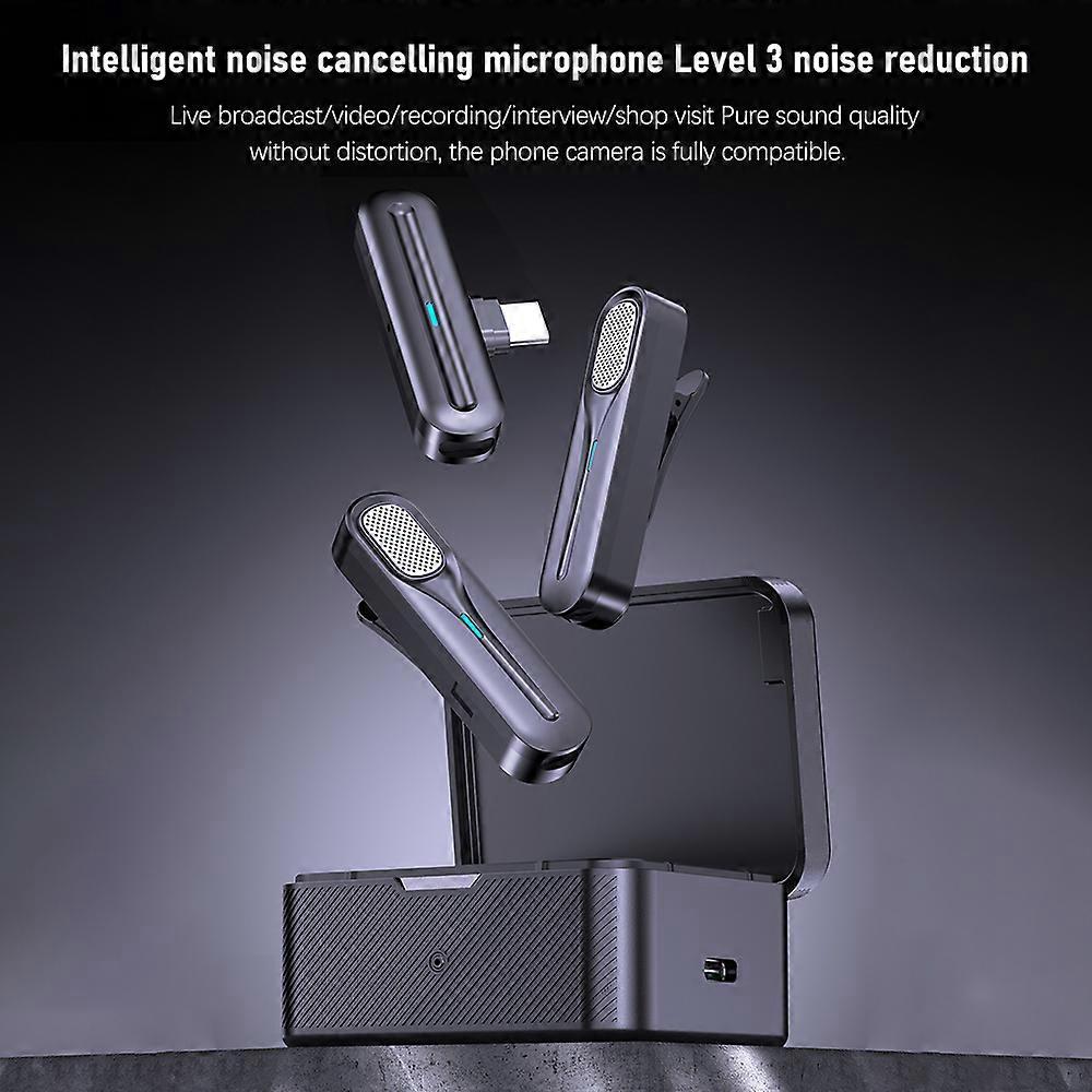 2.4GHz Wireless Lavalier Mic System, 20m Range, 2 Transmitters, Charging Box