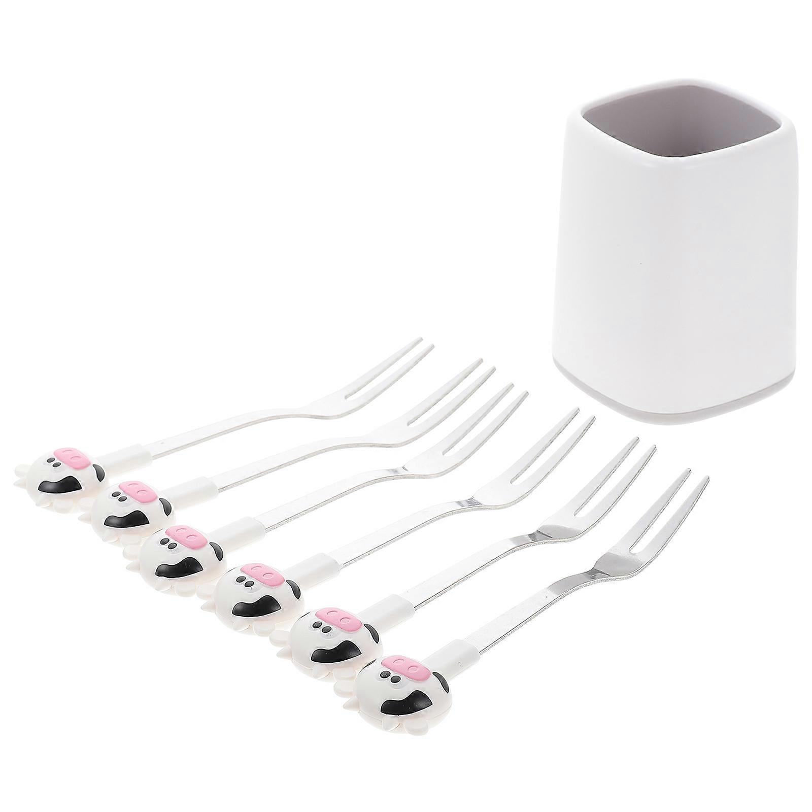 Cute Fruit Fork Set Practical Design for Camping 1Set White Stainless Steel Picking Fruits