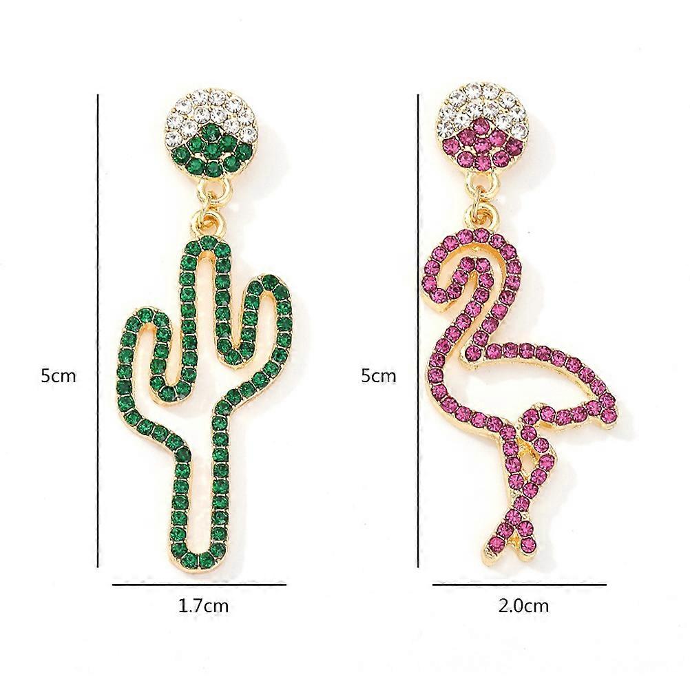 Statement Earrings Cactus Flamingo Shape Elegant Ear Studs Asymmetric Jewelry Decor for Dating Party Wedding 5 x 1.7 x 0.5 cm 1 Pair