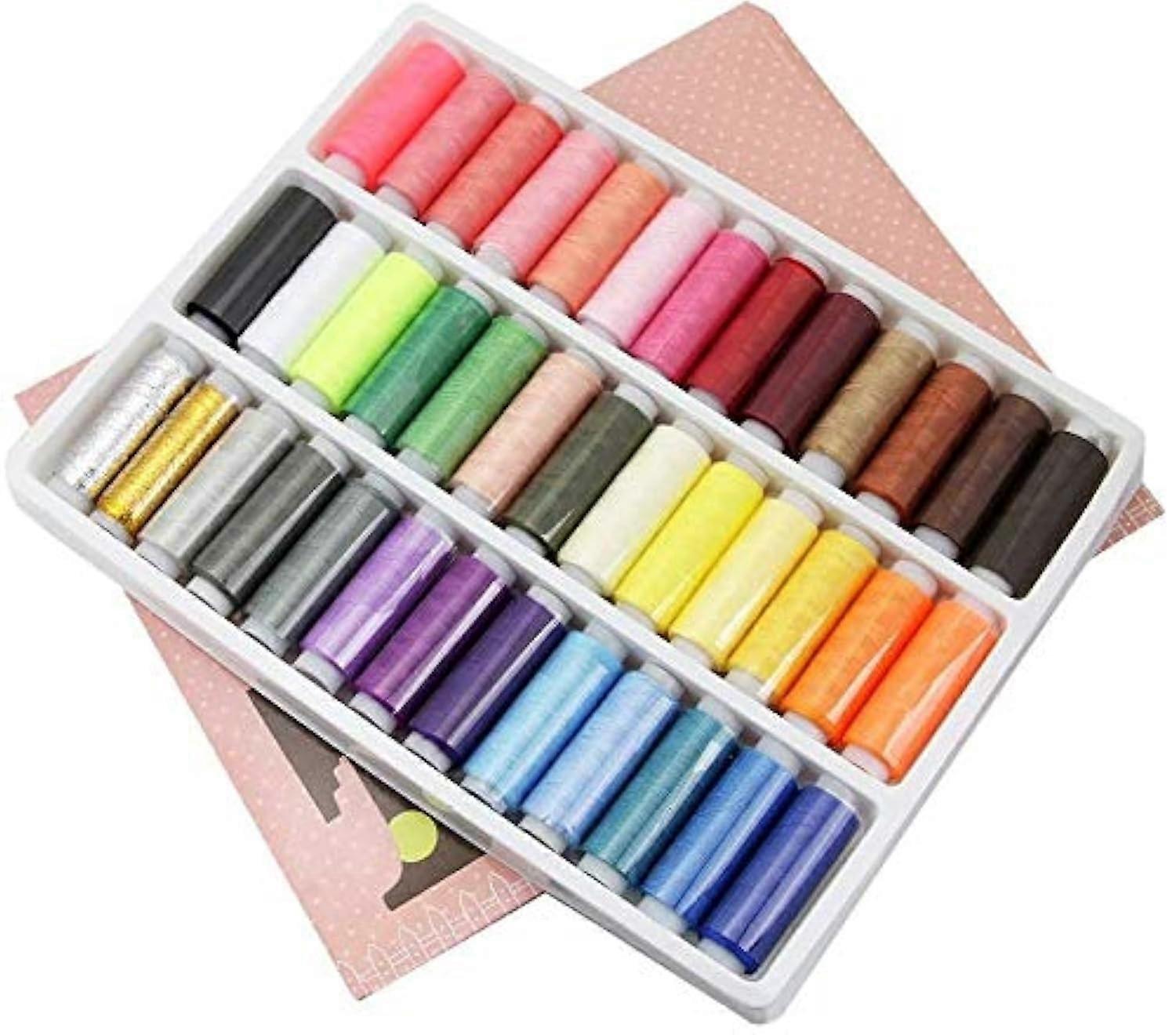 Sewing Thread Set 39 Spools of Strong Polyester Thread for Hand and Machine Sewing, Colorful Bobbins and Accessories