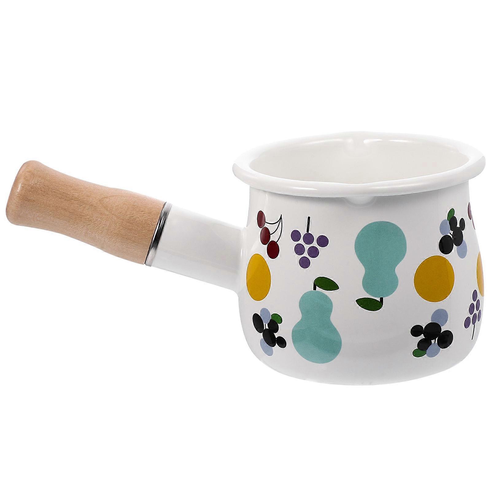 Japanese Style Enamel Milk Pot Long Handle Saucepan for Food Soup Noodles Induction Gas Compatible Random Design