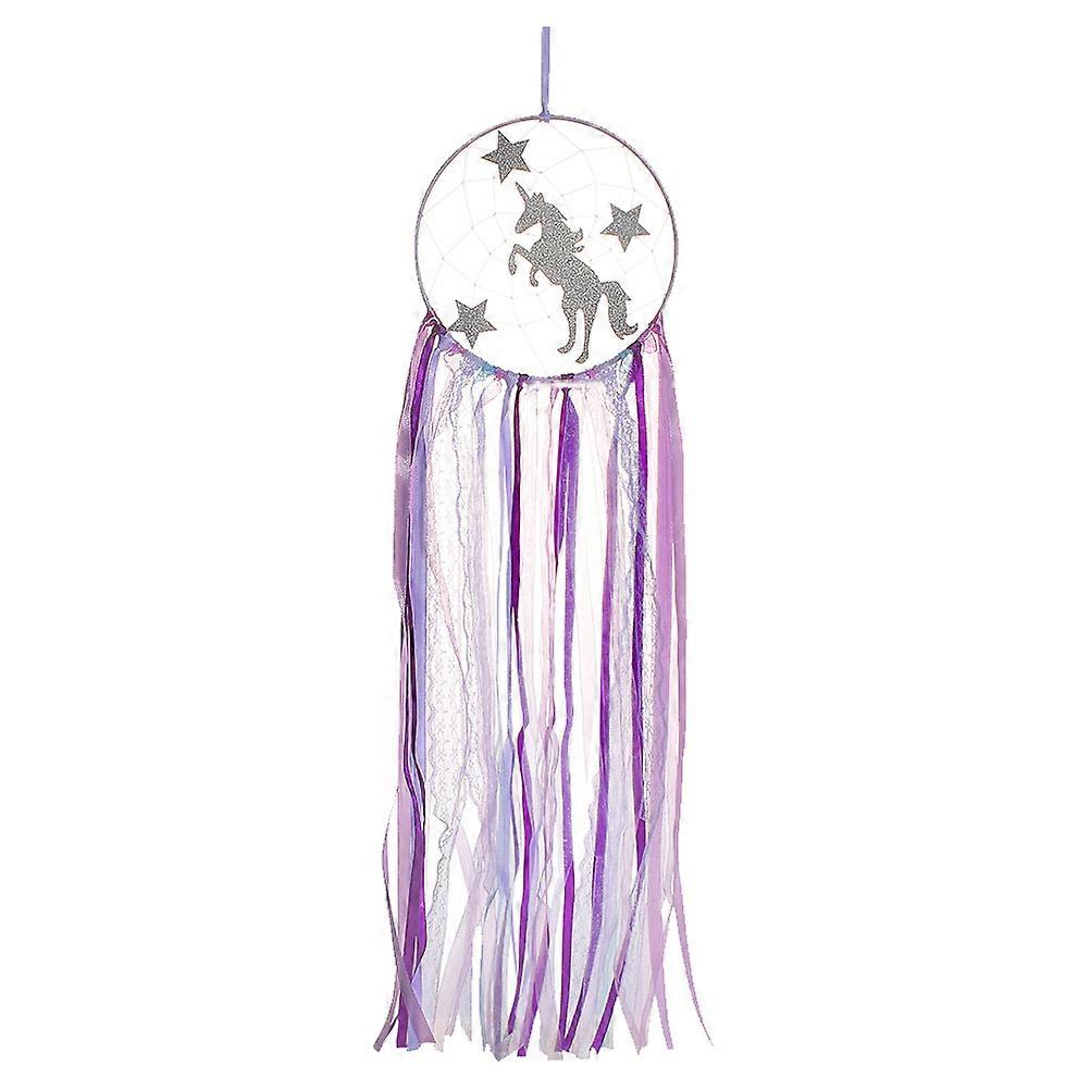 Creative Violet Dreamcatcher Wall Ornament, Unicorn Style Hanging Decor for Bedroom, Handmade Decoration with Lanyard for Room