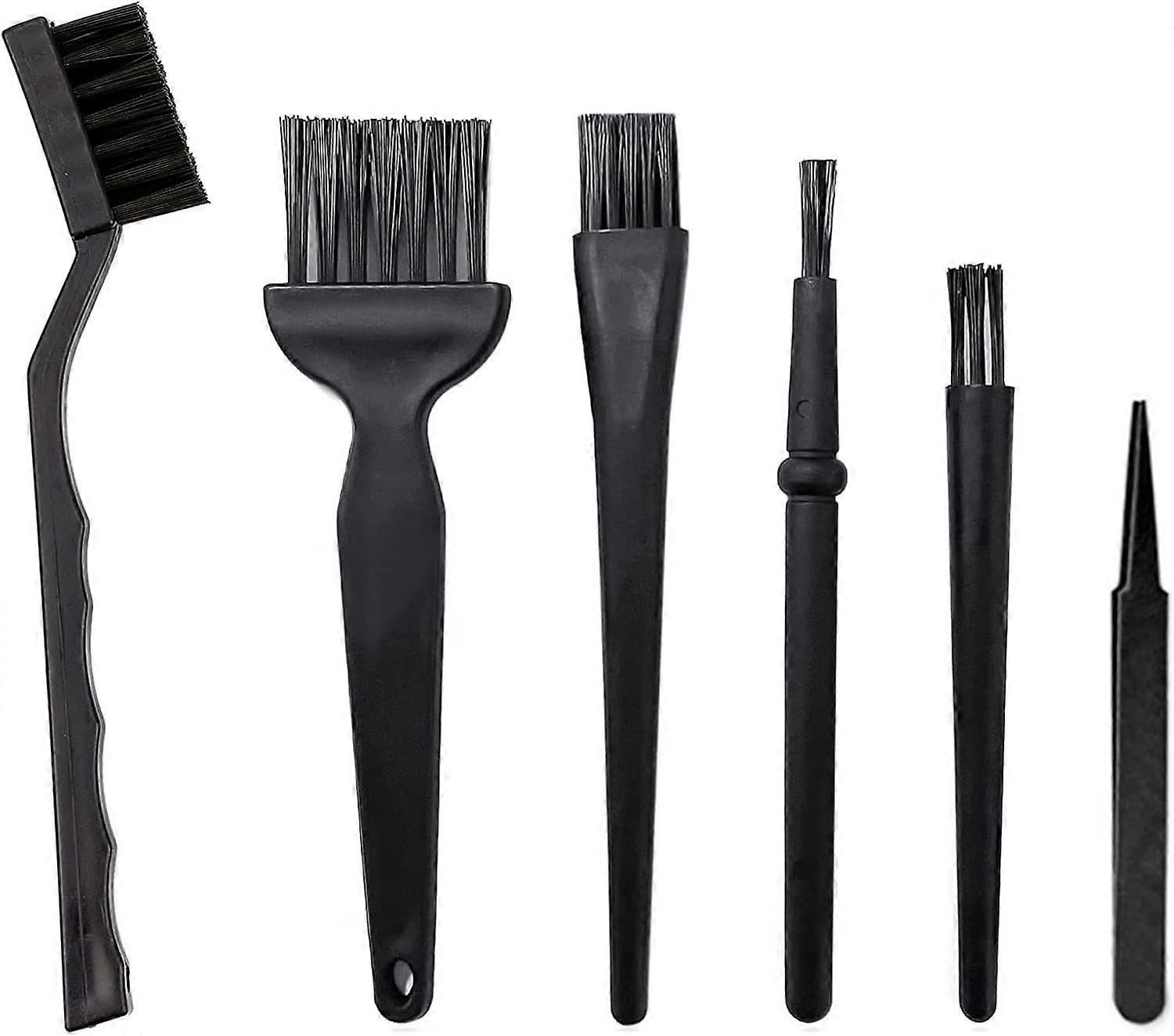 6-in-1 Cleaning Brush Set for Computer Keyboard, Electronic Dust Removal Brush, Anti-Static Nylon Brush for Home Cleaning, Black