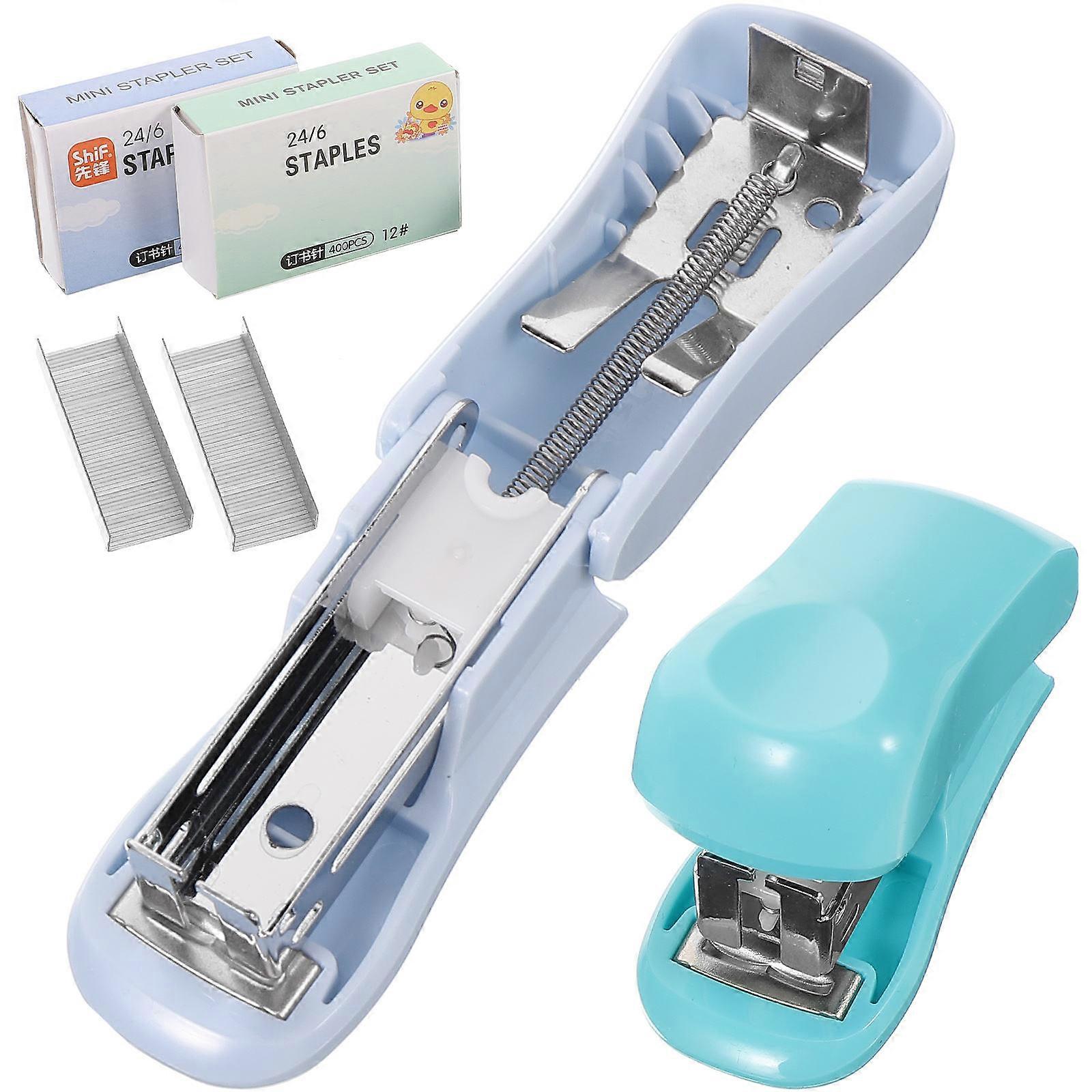 Color Mini Staplers Lightweight Compact for Office Stable Binding Automatic Spring Back Comfortable Handheld Design 2 Sets Blue Green