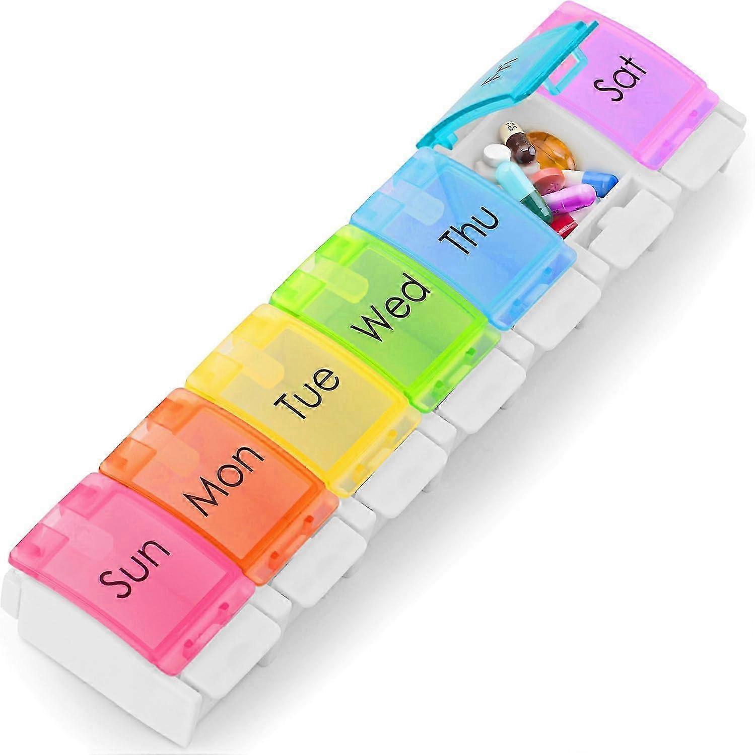 Pill box organiser 7-day weekly medicine storage push button detachable compartments