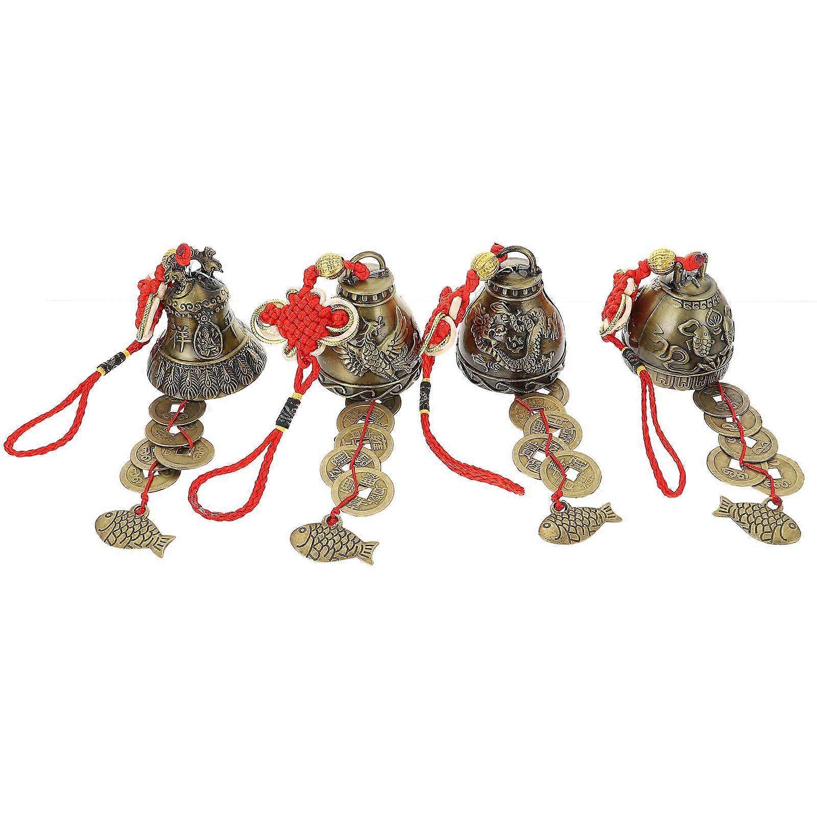 Home Wind Chimes Vintage Style Feng Shui Bells Chinese Traditional For Patio Golden 28x5.5cm 4Pcs