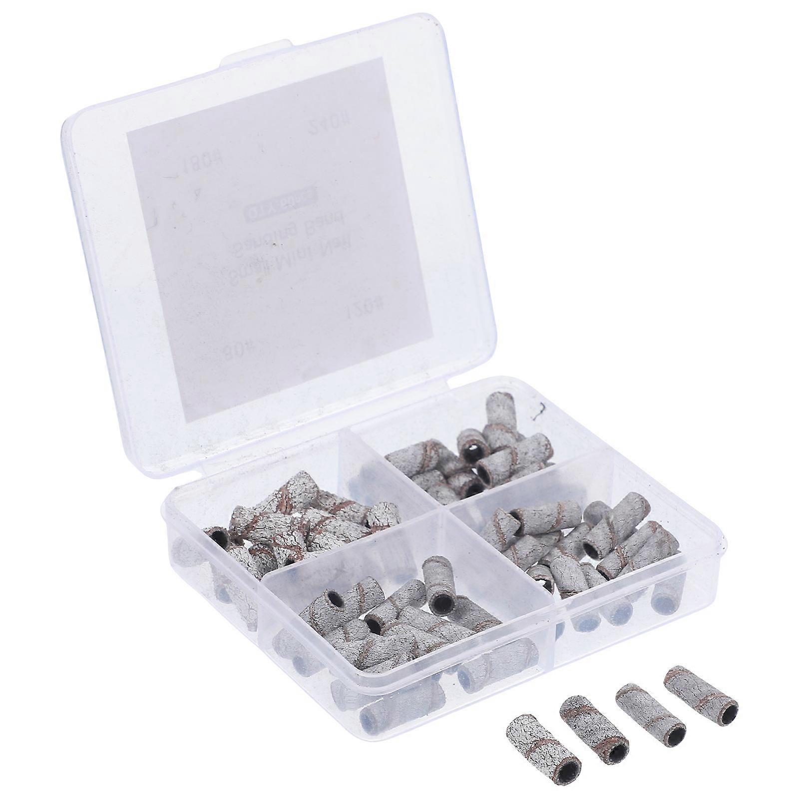 Fine Grit Sanding Bands Tungsten Steel Sanding Bands for Nail Drill Round Shape 1.2x0.5x0.5cm Polish Nails 60Pcs