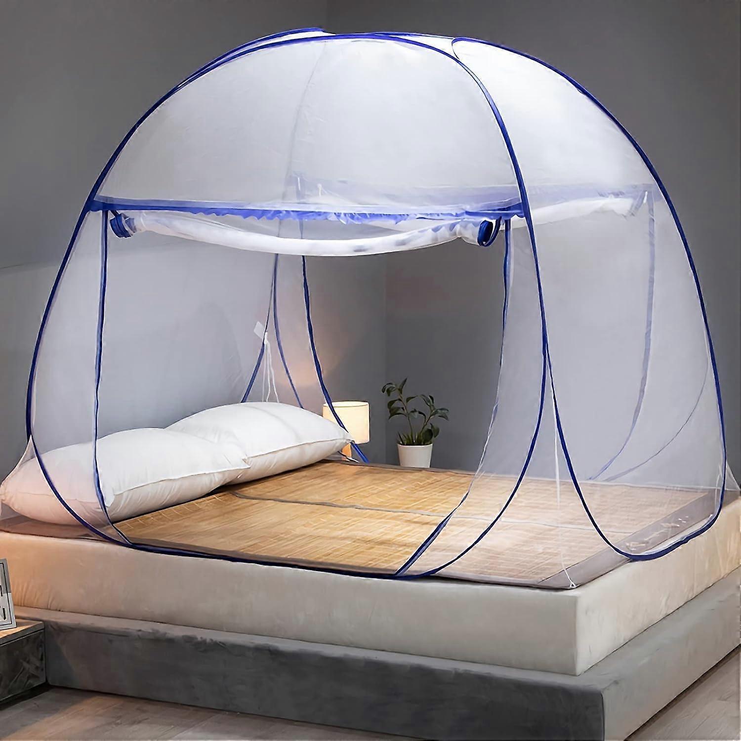 Mosquito Net Bed, Pop Up Travel Mosquito Net Double Entry Camping Mosquito Net, Suitable for 24 Inch Suitcase when Folded (180 x 200 x 150 cm, Blue)