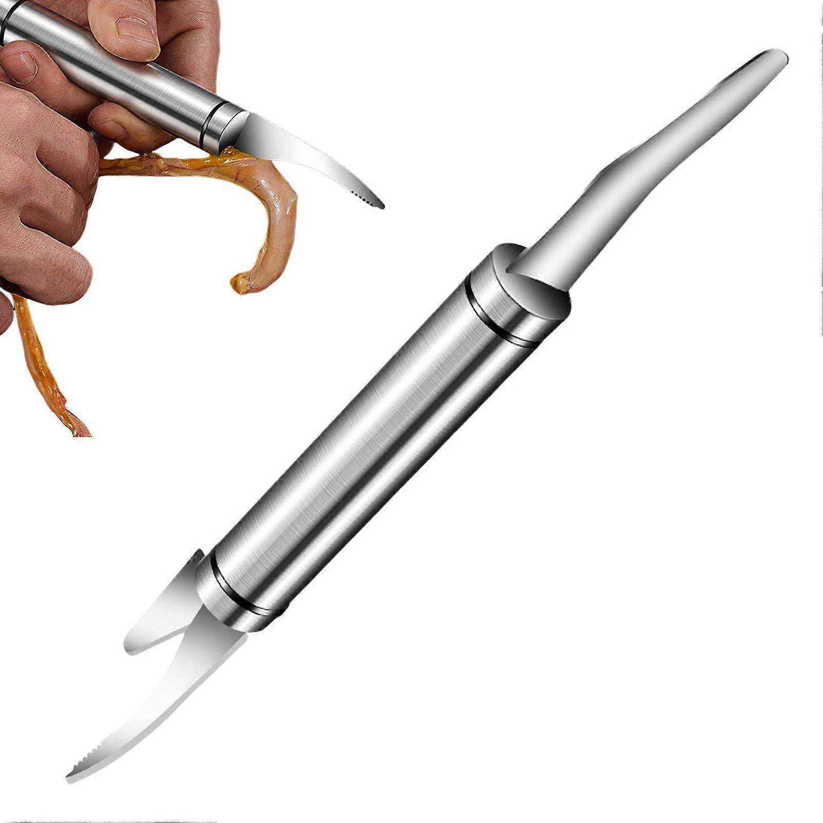 Shrimp deveiner, shrimp peeler, and deveining tool shrimp cleaner, doubleheaded fish scaler with rotating handle, stainless steel, for