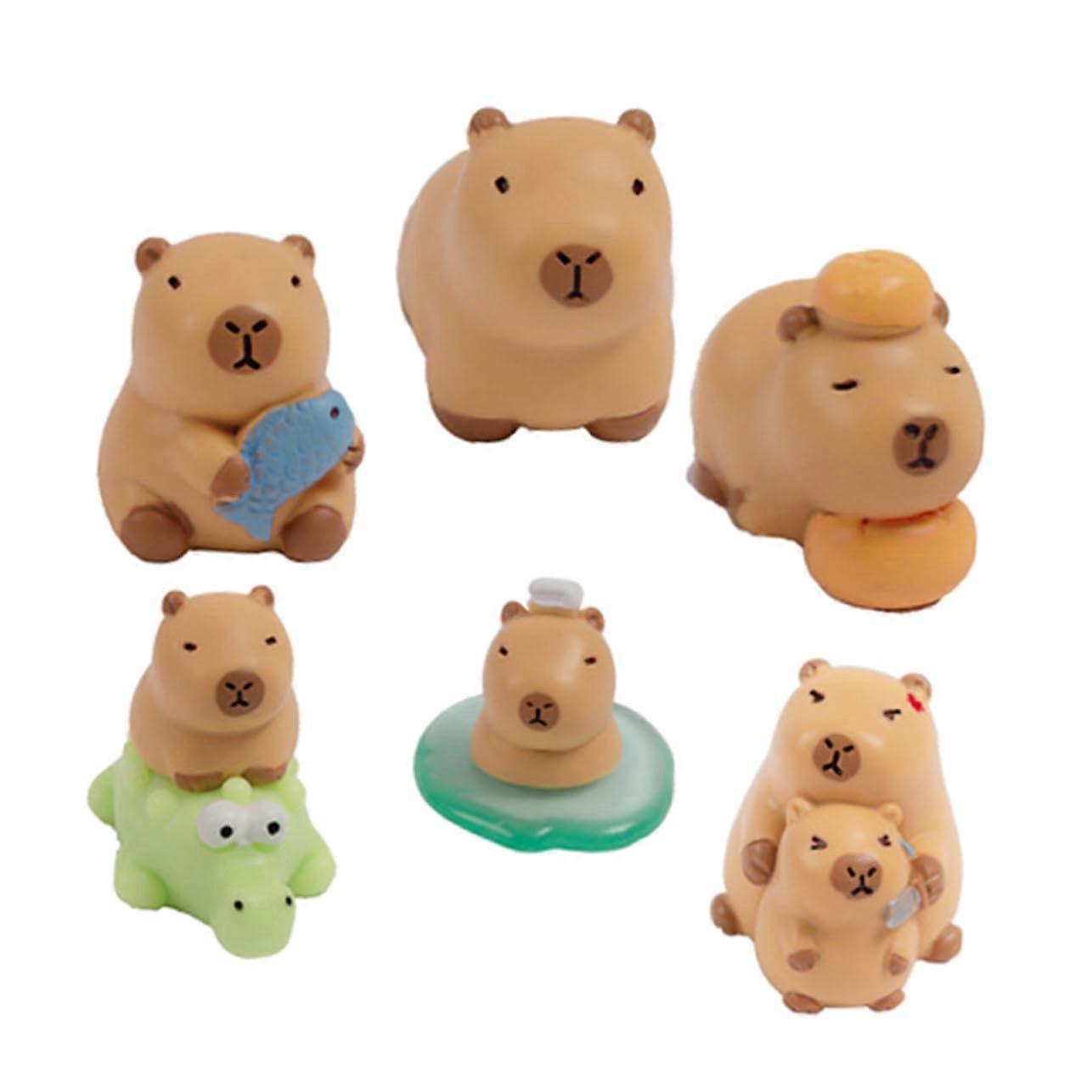Capybara Figurines Set of 6, Handmade Resin Animal Models for Creative Table Decoration, Realistic Micro Landscape Ornaments