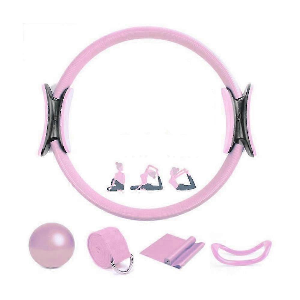 5 Pcs Pilates Ring Set 14" Yoga Fitness Magic Circle Pilates Equipment Double Handled Exercise Circle For Home