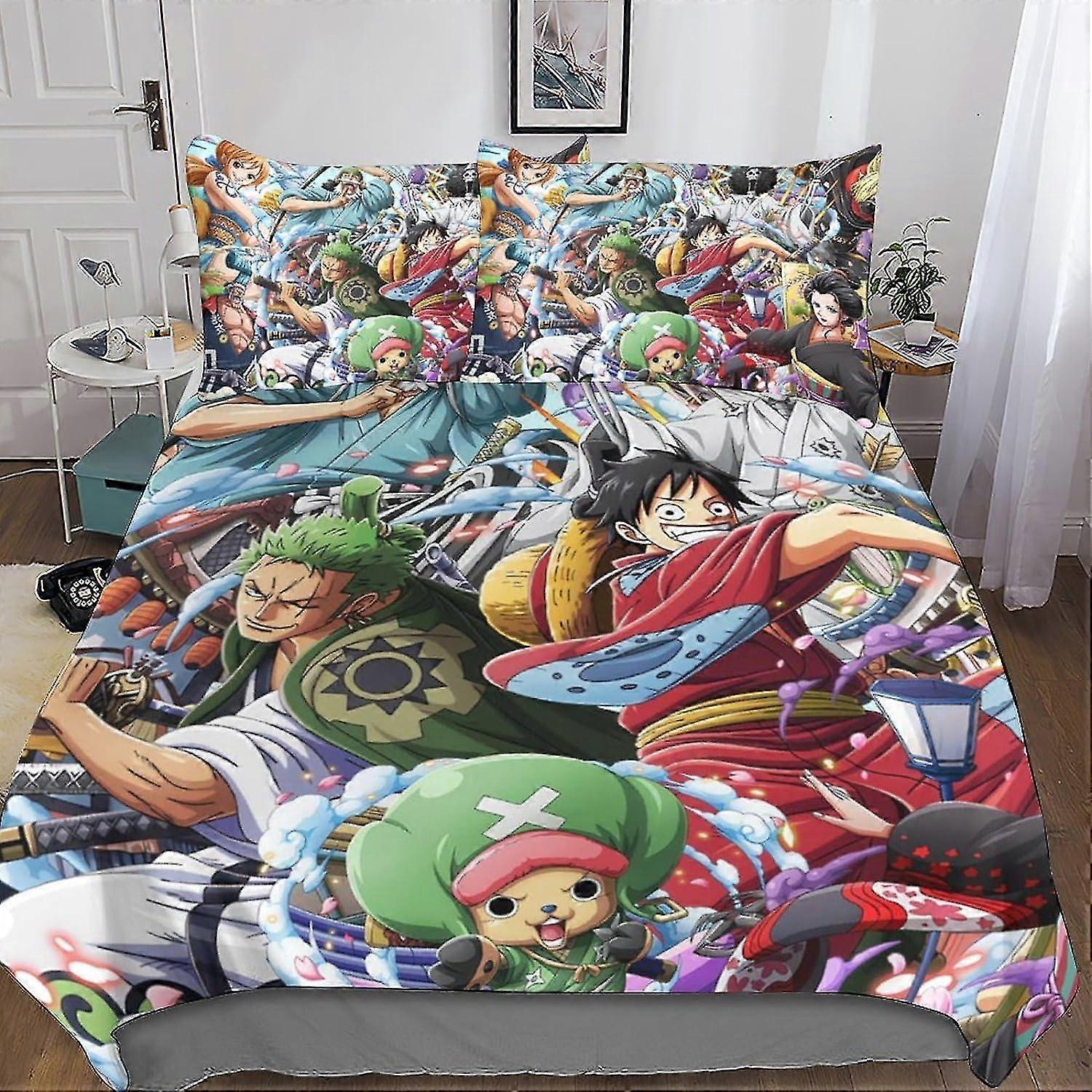 anime sängkläder set överdrag påslakan 3d överkast 3 delar täcke överdrag med dragkedja stängning mjuk mikrofiber för barn