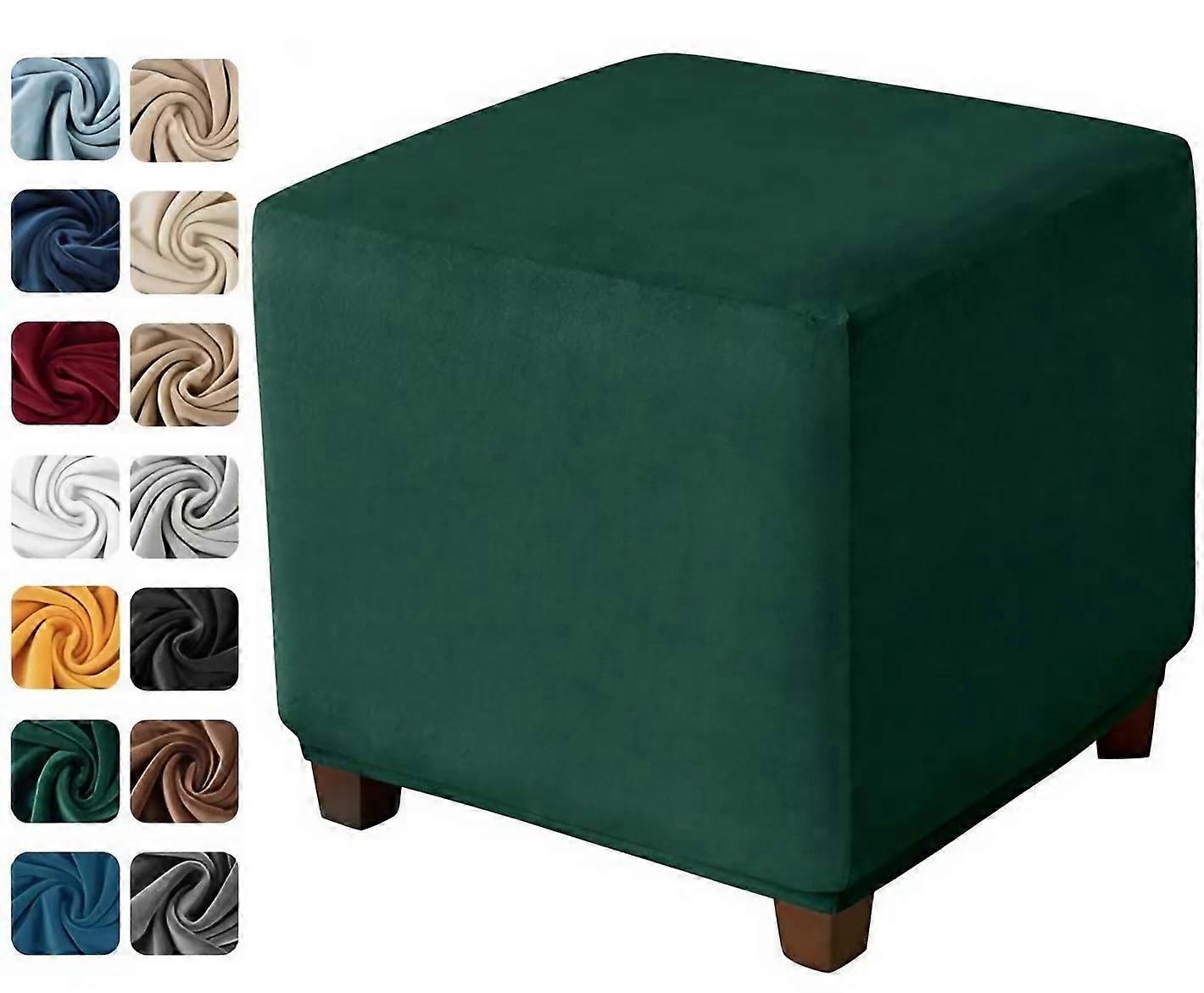 Ottoman Cover Stretch Soft Polyester Rectangular Slipcover With Elastic Bottom For Living Room And Bedroom Green Size M