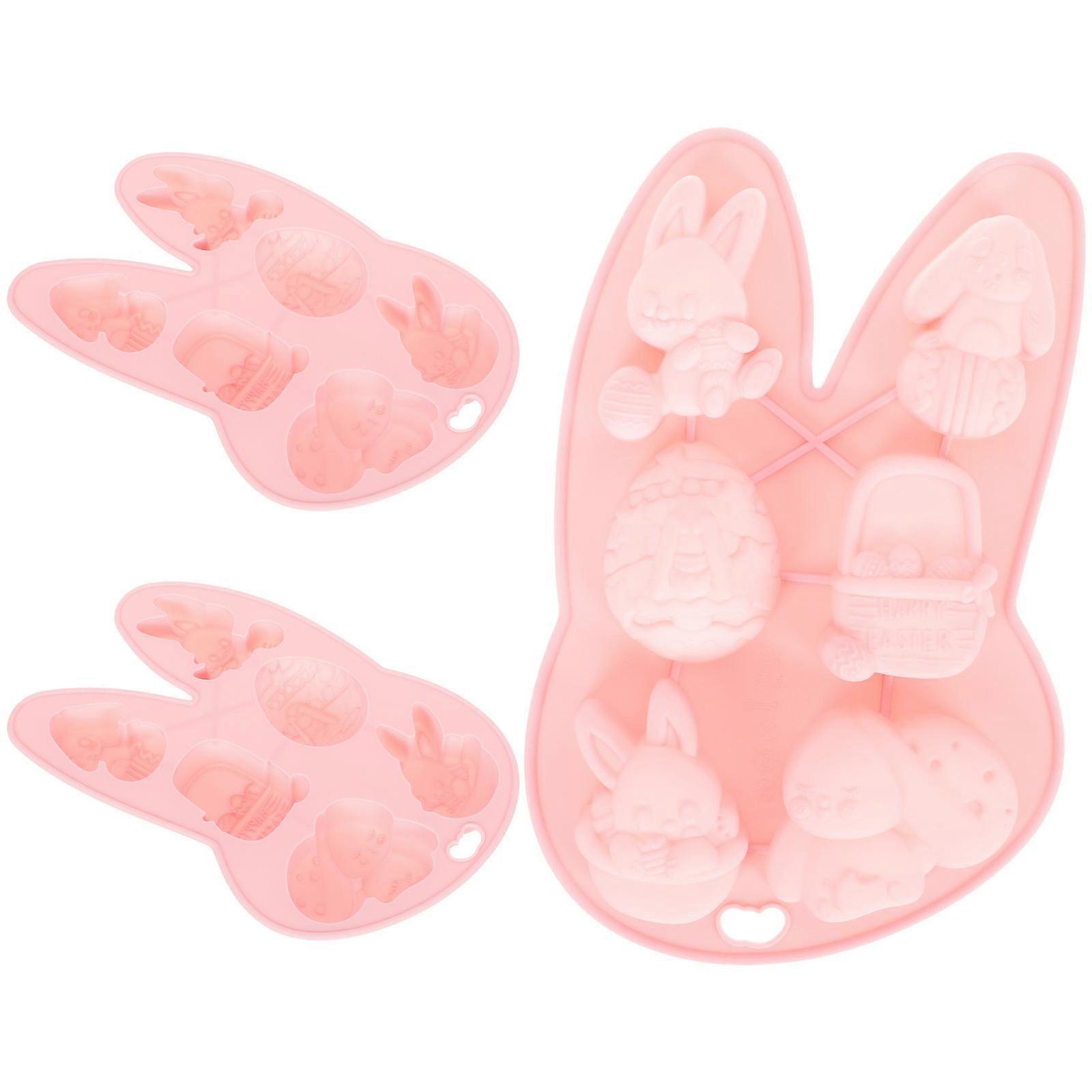 3pcs Reusable Easter Silicone Cookie Molds, Non Stick Bunny Head Baking Trays for Chocolates, Candies, Cakes & Festive Desserts, Easy Clean Baking