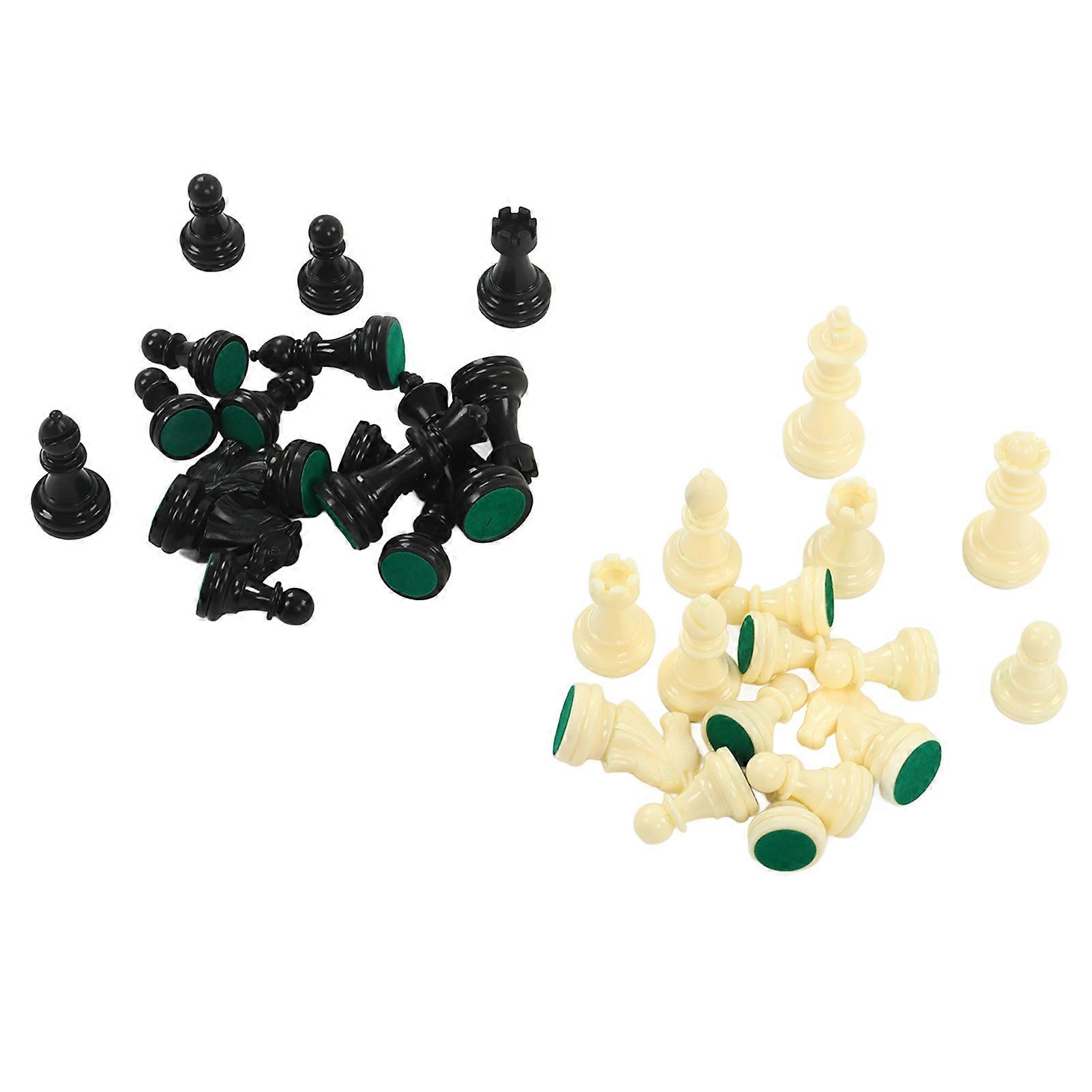 International Chess Piece Set PP Plastic Dual Color 32 Chessmen with Storage Bag for Chess Game 