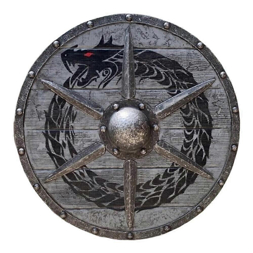 Medieval Knight Wooden Armor Shield - Dragon Viking Round Battle Shield for LARP and Halloween Events