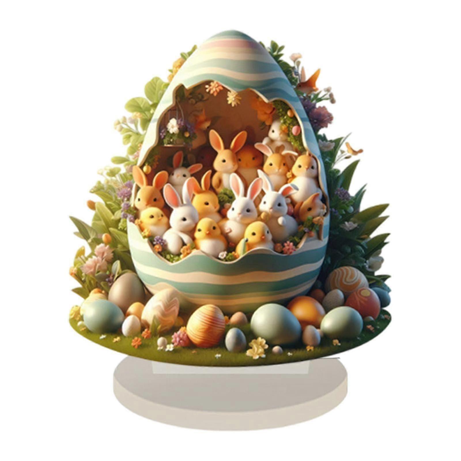 2D Flat Easter Bunny and Chick Scene Table Sign Collection Tabletop Ornament 20cmx20cm