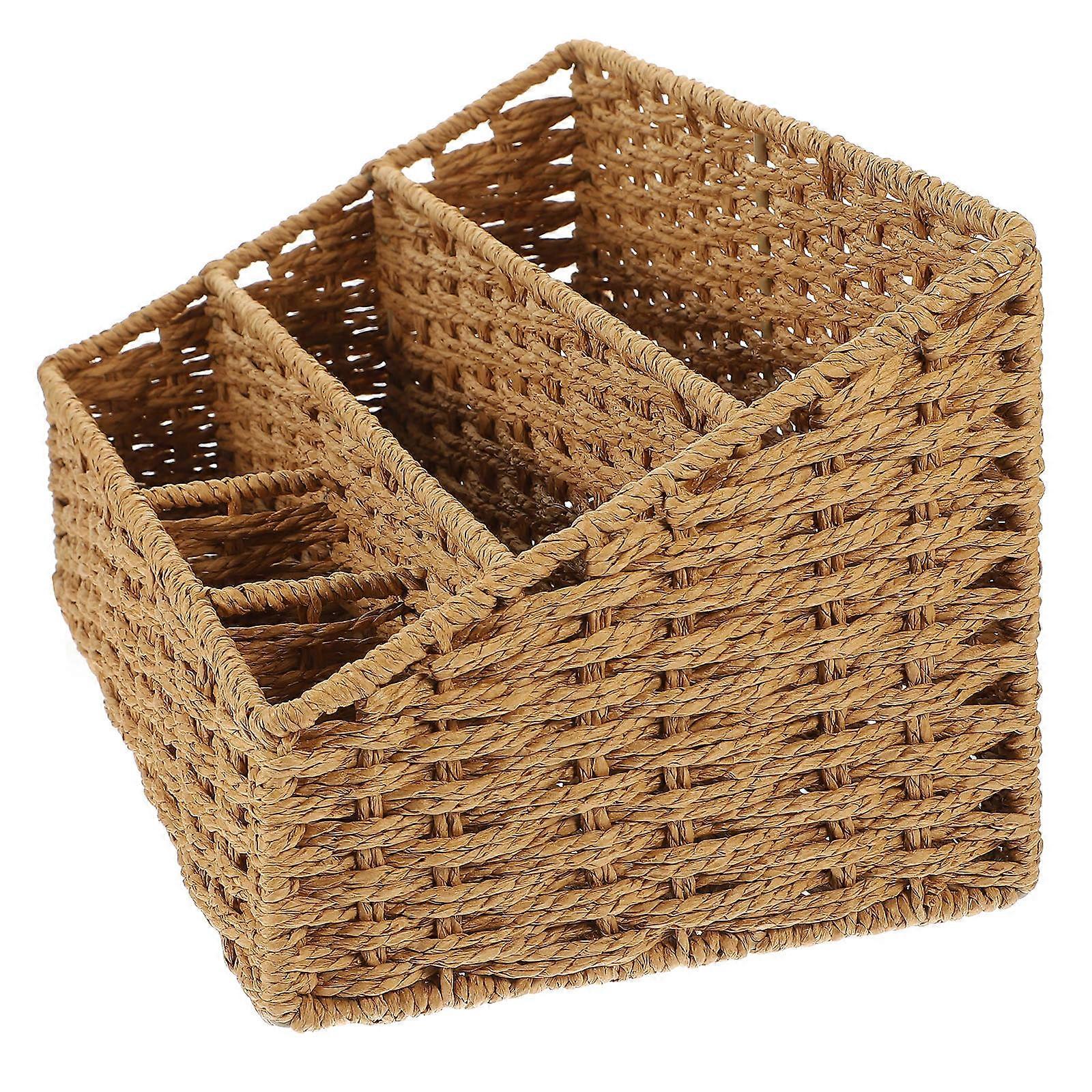 Office Baskets Woven Sundries Organizing Basket Desk Organizer Rectangular Shape Brown Color 1Set