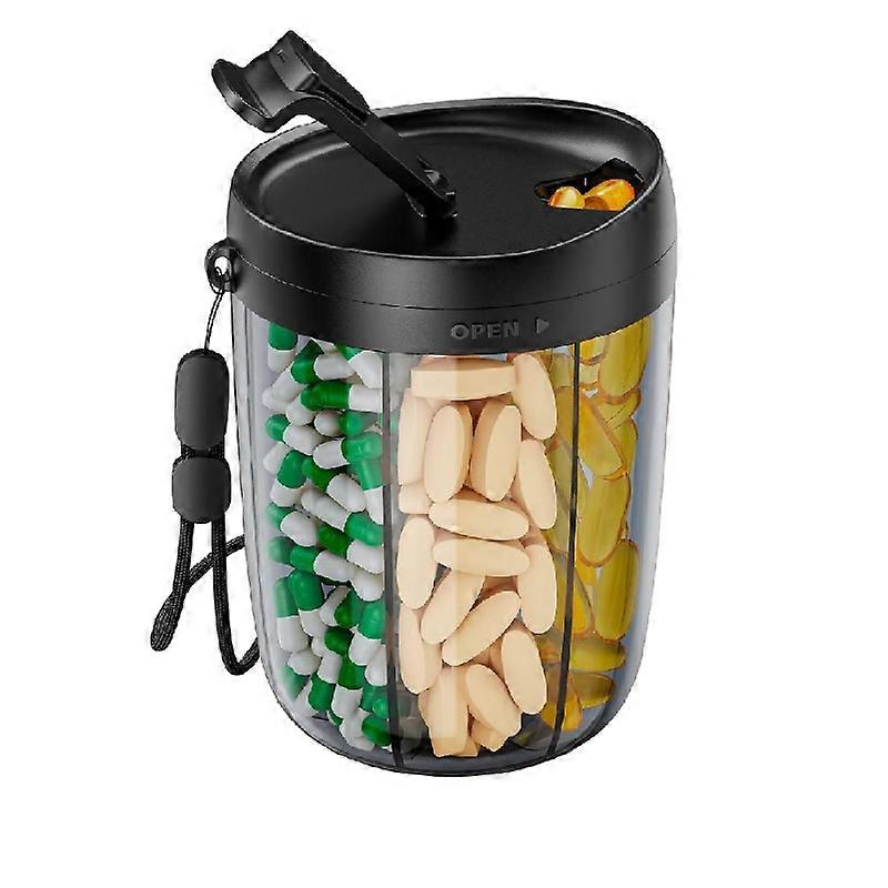 Large 6 - Compartment Pill Bottle Organizer Supplement Storage with Anti - Mixing Design, Wide Opening for Easy Med RetrievalBlack