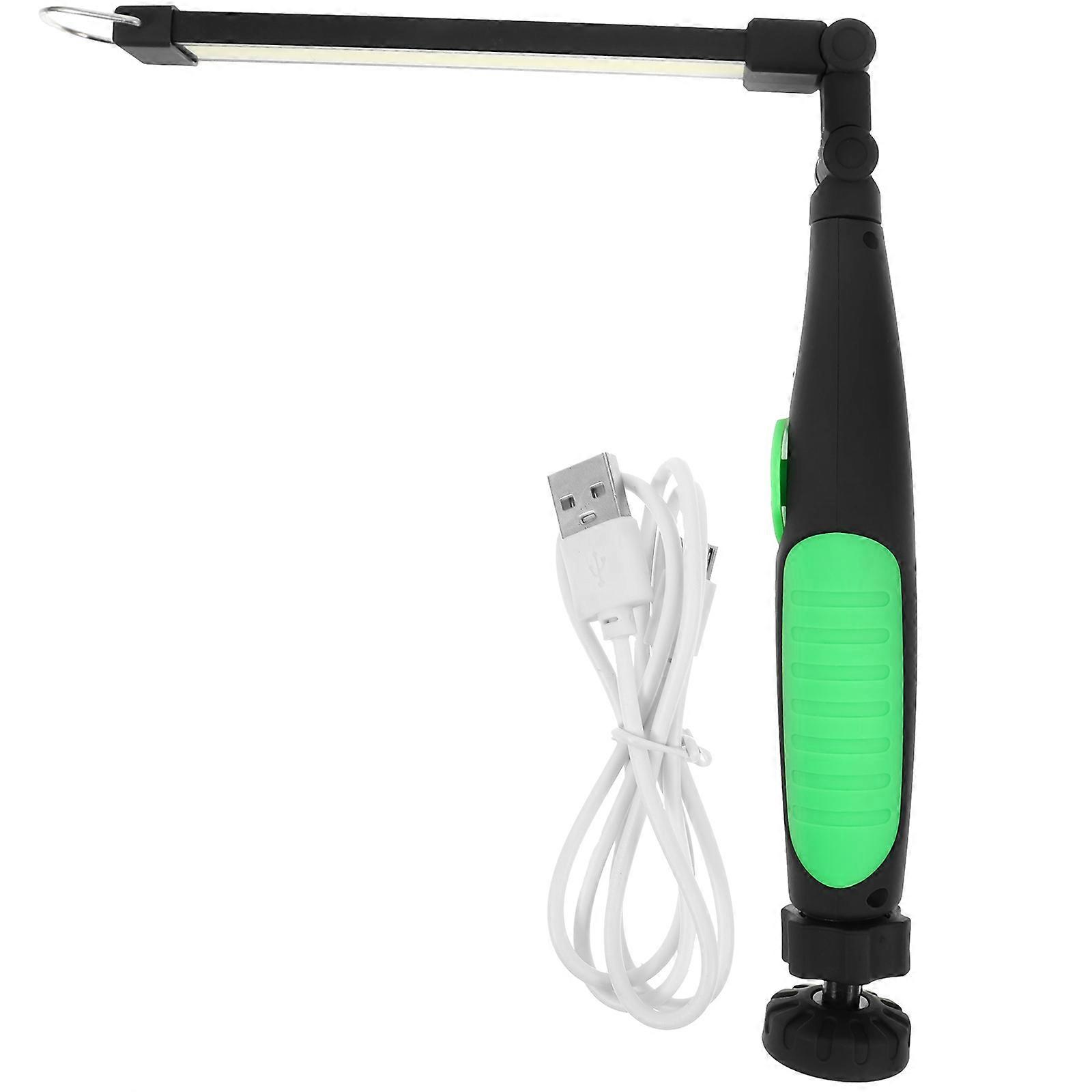 Durable USB Charging Flashlight with COB LED for Car Maintenance and Camping 360 Degree Adjustable Green Plastic