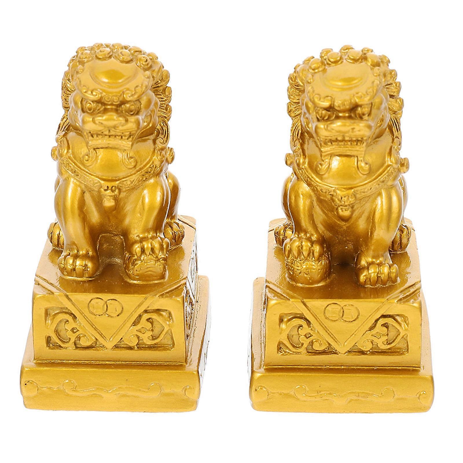 1pair Decorative Lion Statue Mini Lion Model Craftsmanship For Home Office Desktop Present Material
